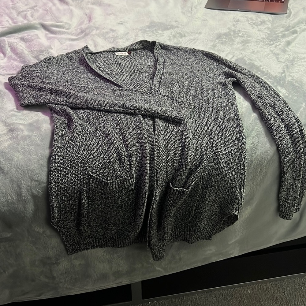 Long Gray Knitted Cardigan - Size Large